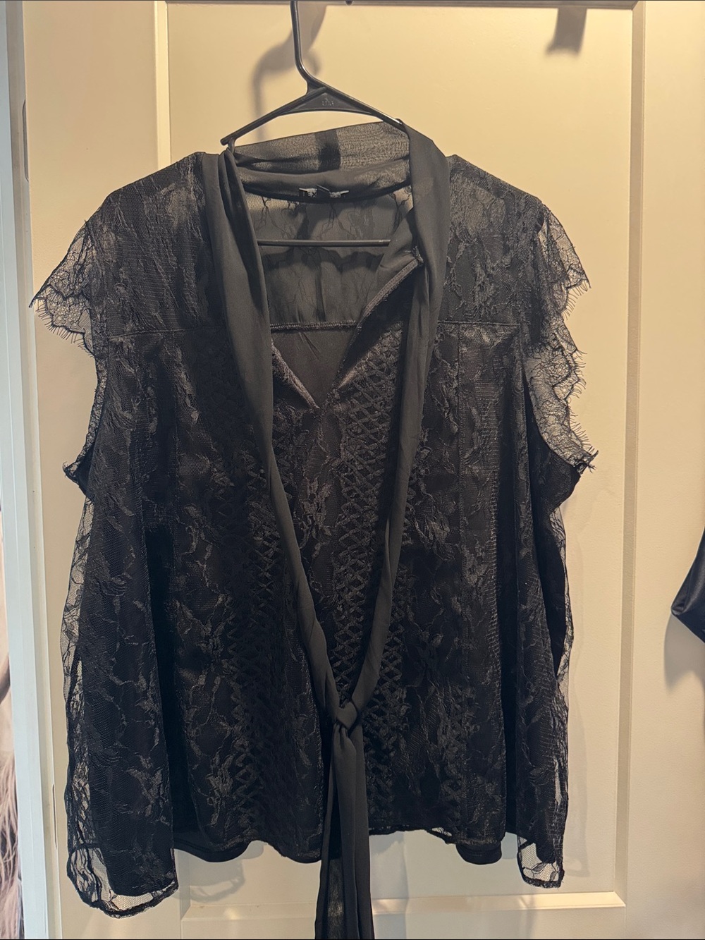 Express Black Lace Tie-Front Blouse